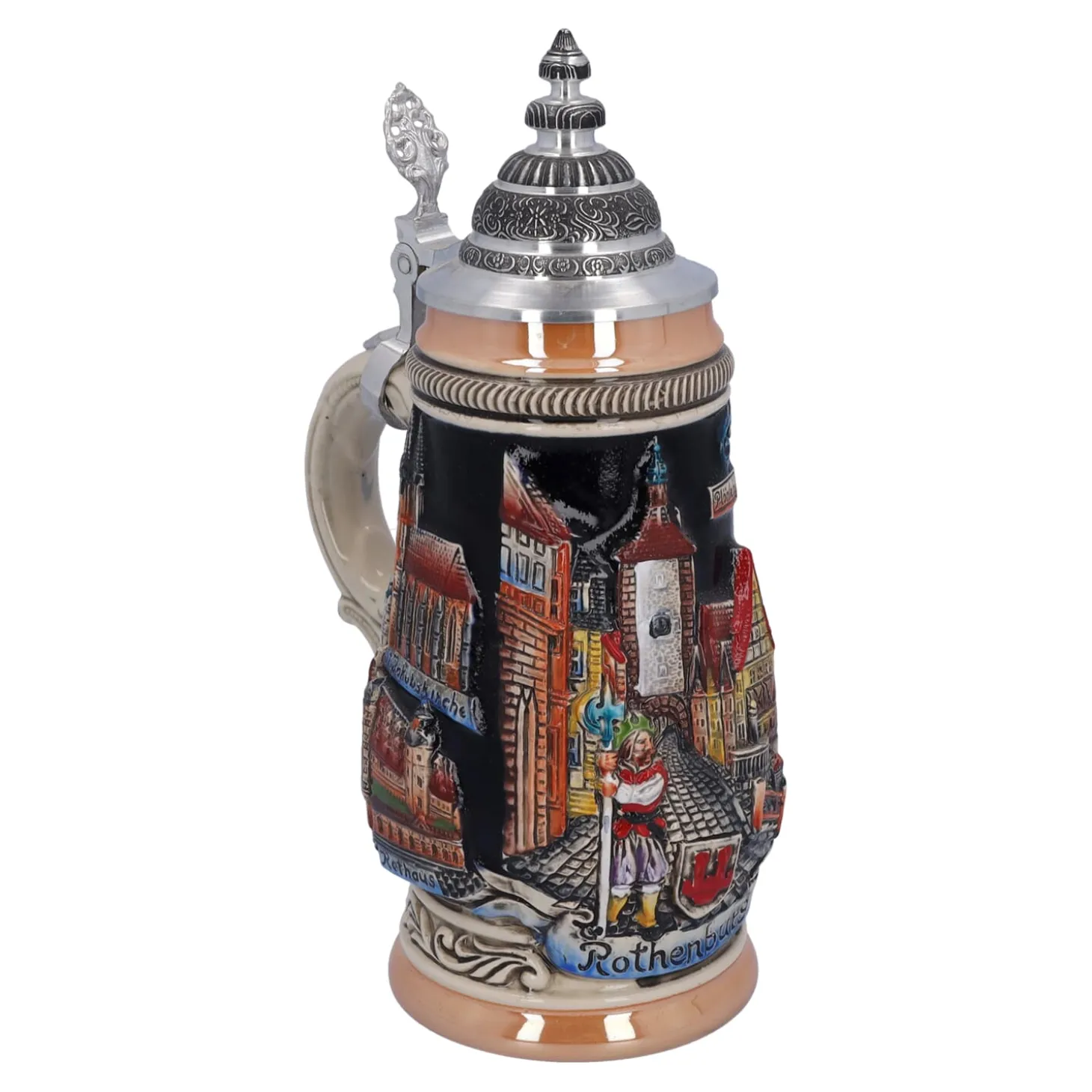 Beer Stein With Tin Lid "Rothenburg", Black, 0.25L