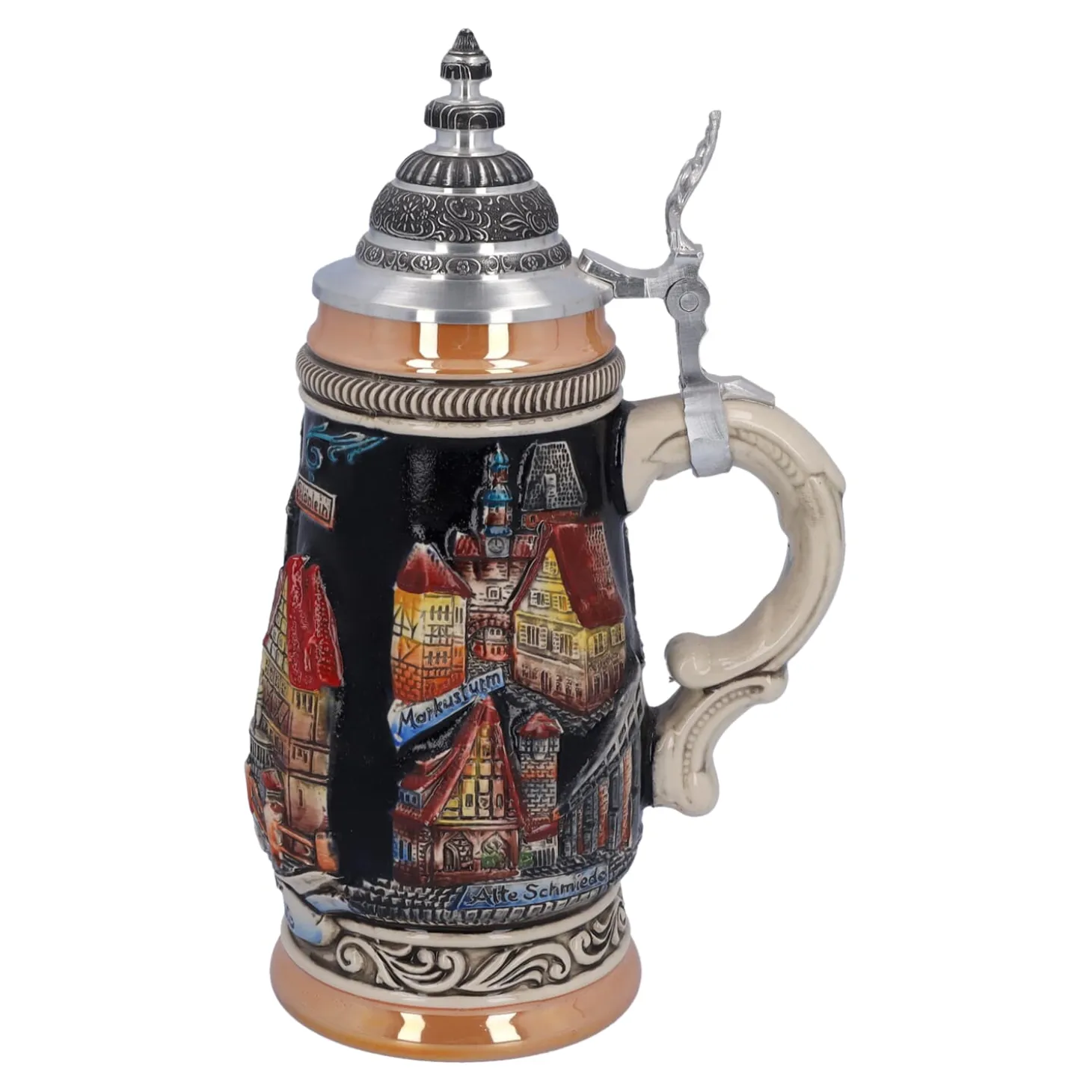 Beer Stein With Tin Lid "Rothenburg", Black, 0.25L