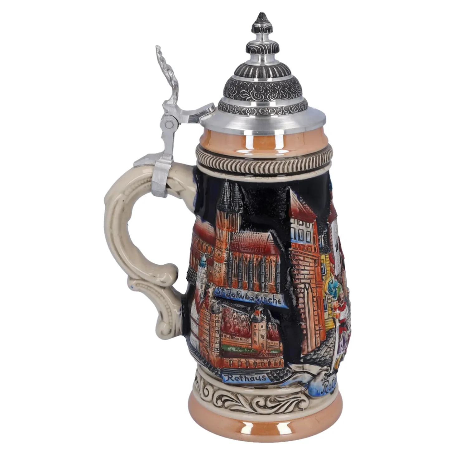 Beer Stein With Tin Lid "Rothenburg", Black, 0.25L