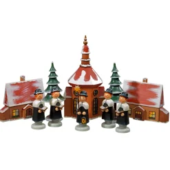 Christmas Carolers With Church And Wooden Box