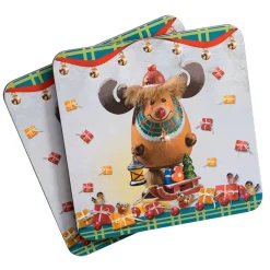 Cork Backed Coaster "Rudi, The Christmas Moose", 4 Pieces