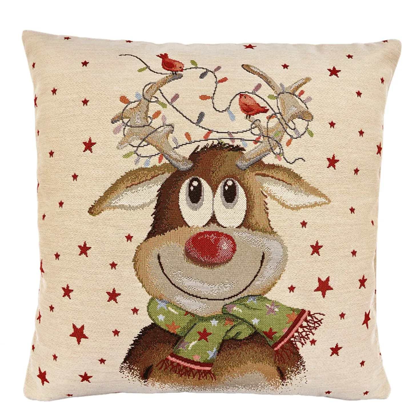 Cushion Cover "Jolly Reindeer With Chain Of Lights"