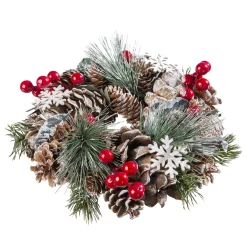 Door Or Table Wreath With Red Fruits And Pinecones