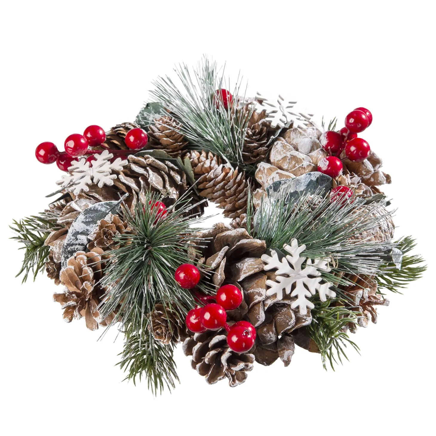 Door Or Table Wreath With Red Fruits And Pinecones