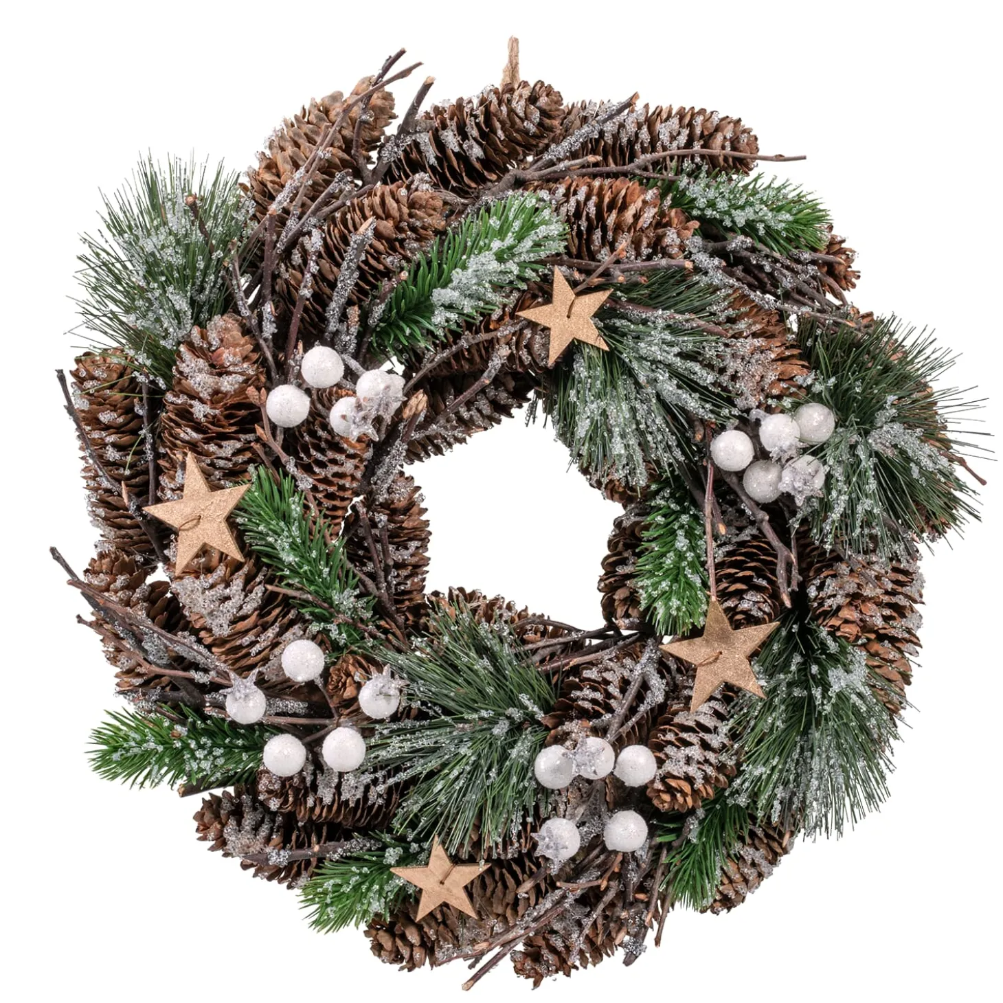 Door-/Table Wreath With White Baubles And Pine Cones