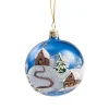 Glass Bauble Blue Church Winter Scene, 7 Cm
