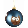 Glass Bauble Blue With Owls, 7Cm