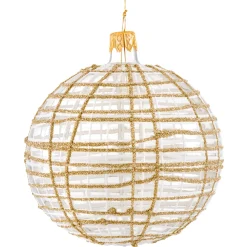 Glass Bauble Clear With Glitter Gold/White, 10 Cm