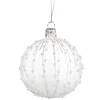 Glass Bauble Clear With White Glitter Decor, 7 Cm