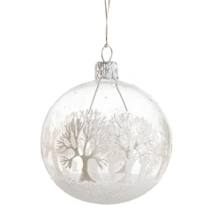 Glass Bauble Clear With White Trees, 7 Cm