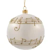 Glass Bauble Cream Colored With Musical Notes, 10 Cm