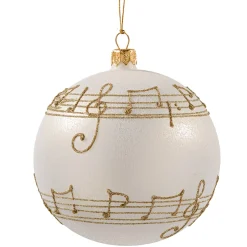 Glass Bauble Cream Colored With Musical Notes, 10 Cm