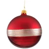Glass Bauble Dark Red With Glitter Stripes, 10Cm