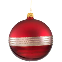 Glass Bauble Dark Red With Glitter Stripes, 10Cm