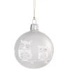 Glass Bauble Frosted Glass With White Owls, 7 Cm