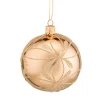 Glass Bauble Gold With Flowers, 8 Cm