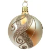 Glass Bauble Gold With Golden Decor, 6 Cm