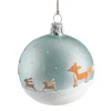 Glass Bauble Grey Blue With Forest Animals, 7Cm