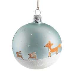 Glass Bauble Grey Blue With Forest Animals, 7Cm