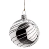 Glass Bauble Silver With Silver Spirals, 6 Cm
