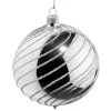Glass Bauble Silver With Silver Spirals, 10 Cm