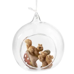 Glass Bauble Squirrels With Mushroom