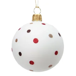 Glass Bauble White With Glitter Dots, 6 Cm