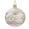 Glass Bauble White/Clear With Gold Silver Decorations, 6 Cm