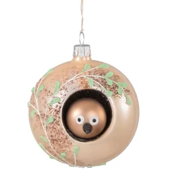 Glass Bauble With A Bird Peeking Out, 8 Cm
