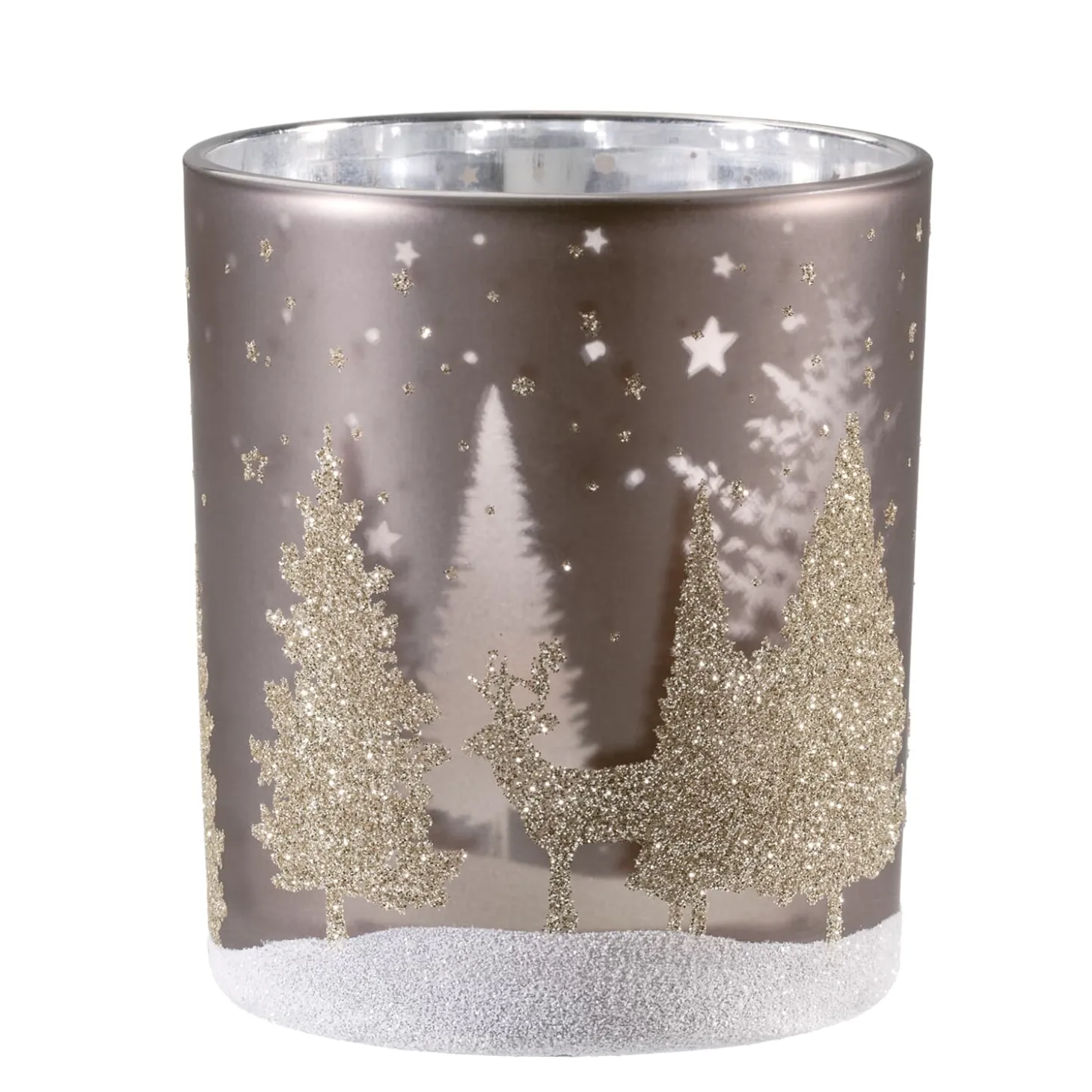 Tealight Holder "Deer In The Forest" Taupe, 10Cm