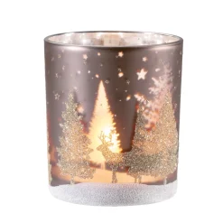 Tealight Holder "Deer In The Forest" Taupe, 10Cm